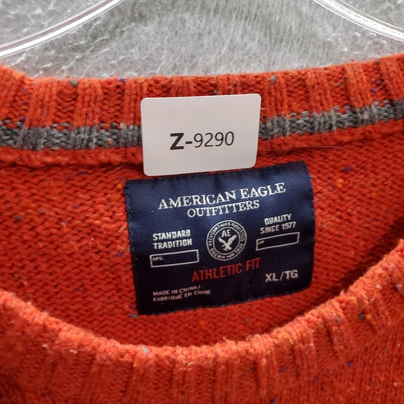 American Eagle Men Sweater XL Orange Logo Athletic Fit Elbow Pad Pullover Casual - Picture 2 of 8